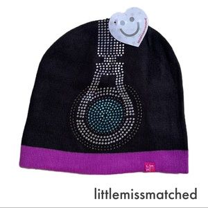 Y2K Bedazzled Headphone Beanie Hat - Black Purple - Little Miss Matched